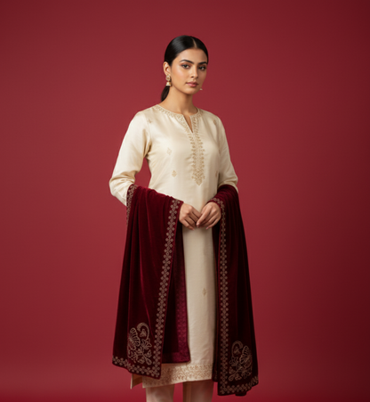 MAKHMAL BY TATA FABRICS | LASER-4CUT-STONE WORK SHAWL #004