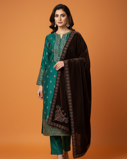 MAKHMAL BY TATA FABRICS | LASER-CUT-STONE WORK SHAWL #008