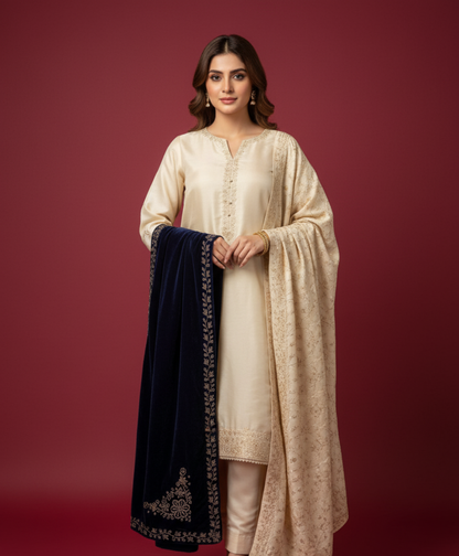 MAKHMAL BY TATA FABRICS | LASER-CUT-STONE WORK SHAWL #007