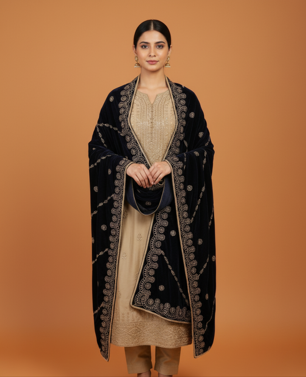 MAKHMAL BY TATA FABRICS | EMBROIDED | 4-SIDE EMBROIDED SHAWL #014