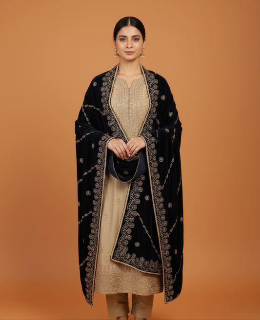 MAKHMAL BY TATA FABRICS | EMBROIDED | 4-SIDE EMBROIDED SHAWL #014