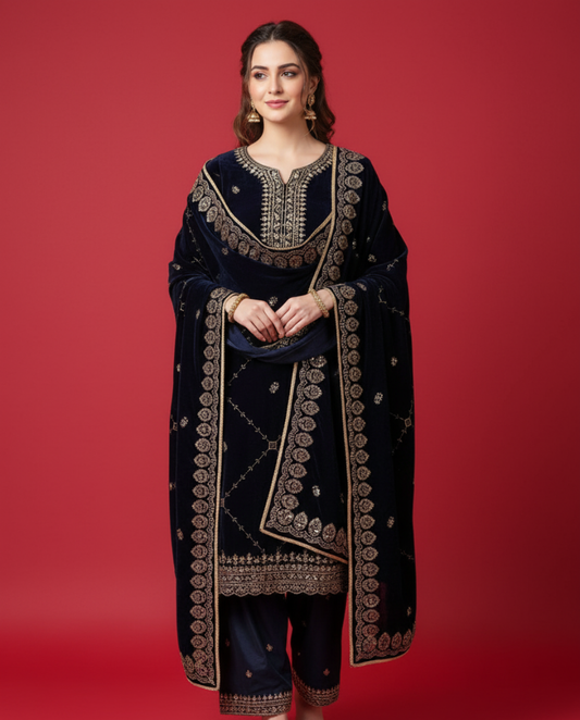 MAKHMAL BY TATA FABRICS | EMBROIDED | 4-SIDE EMBROIDED SHAWL #004