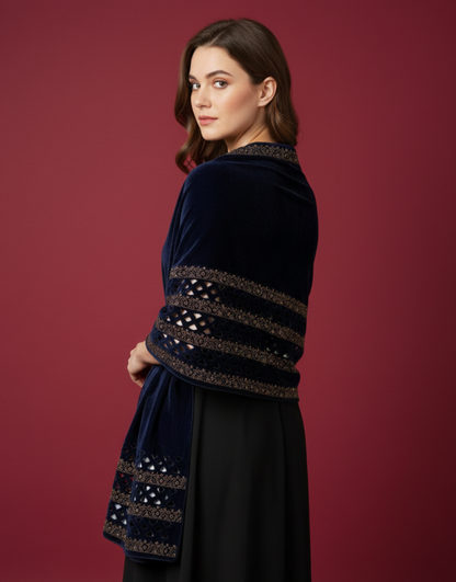 MAKHMAL BY TATA FABRICS | LASER CUTWORK & STONEWORK SHAWL #002