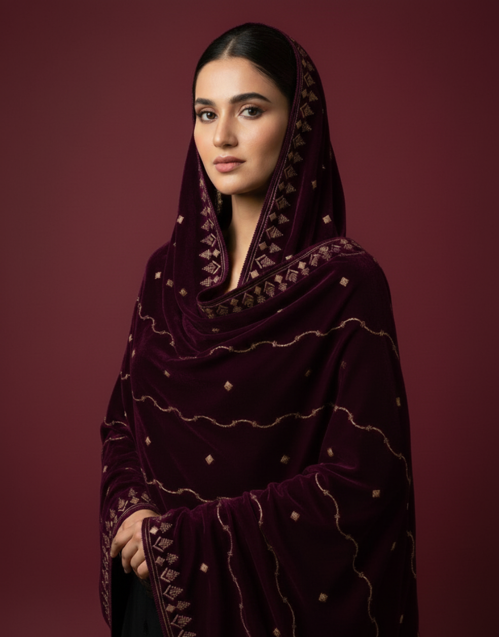MAKHMAL BY TATA FABRICS | EMBROIDED | 4-SIDE EMBROIDED SHAWL #024