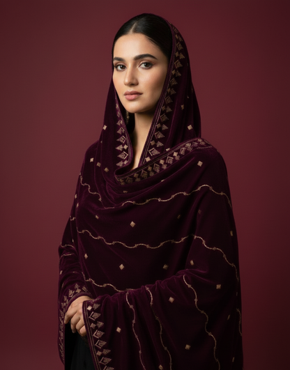 MAKHMAL BY TATA FABRICS | EMBROIDED | 4-SIDE EMBROIDED SHAWL #024