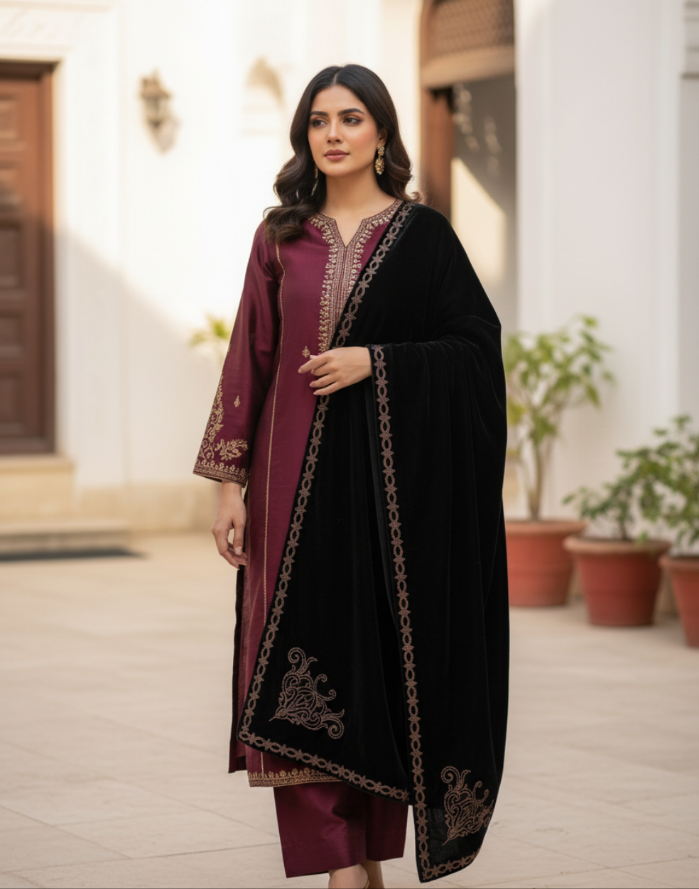 MAKHMAL BY TATA FABRICS | LASER-CUT-STONE WORK SHAWL #004