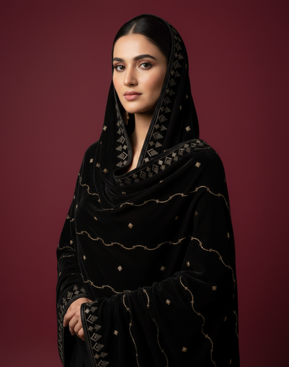MAKHMAL BY TATA FABRICS | EMBROIDED | 4-SIDE EMBROIDED SHAWL #027