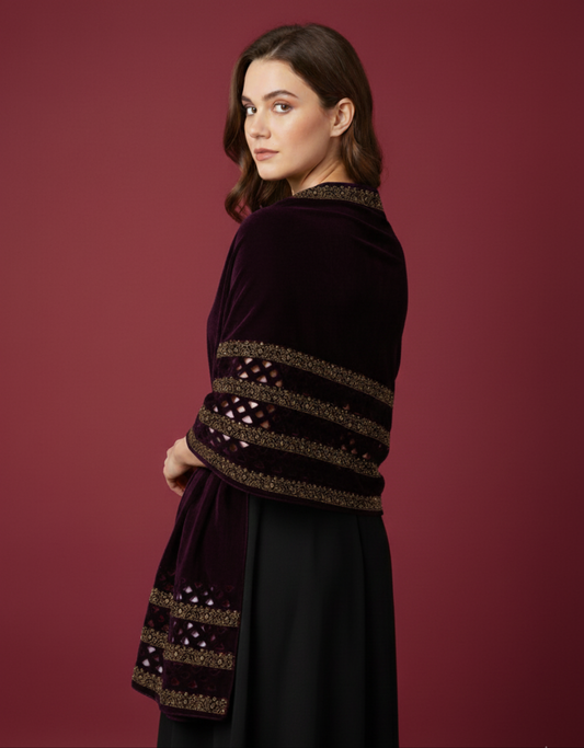 MAKHMAL BY TATA FABRICS | LASER CUTWORK & STONEWORK SHAWL #005