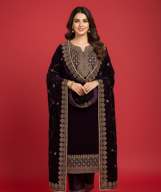 MAKHMAL BY TATA FABRICS | EMBROIDED | 4-SIDE EMBROIDED SHAWL #002