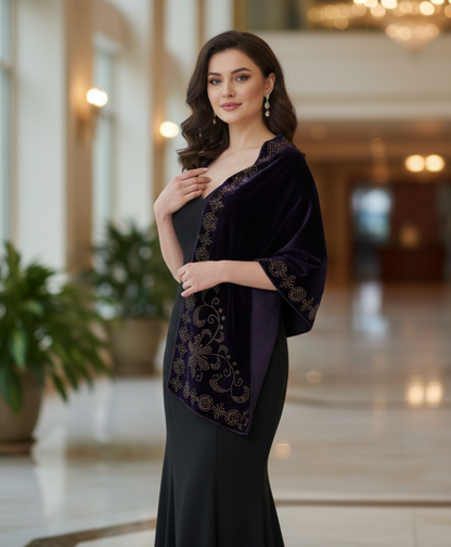 MAKHMAL BY TATA FABRICS | LASER-4CUT-STONE WORK SHAWL #002