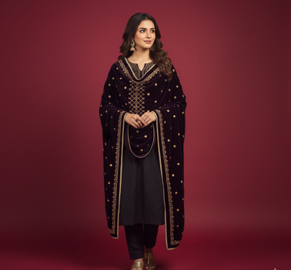 MAKHMAL BY TATA FABRICS | EMBROIDED | 4-SIDE EMBROIDED SHAWL #008