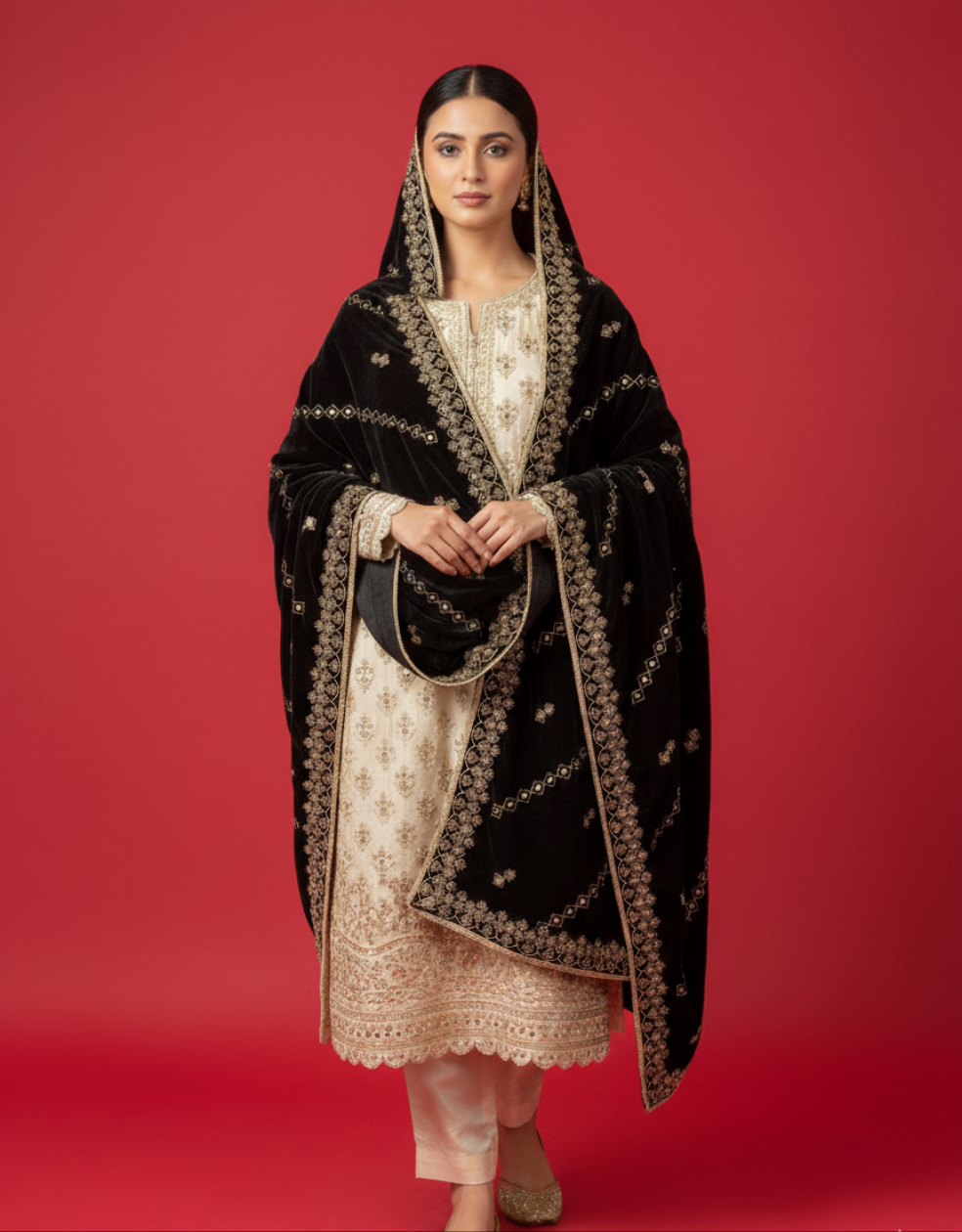 MAKHMAL BY TATA FABRICS | EMBROIDED | 4-SIDE EMBROIDED SHAWL #011