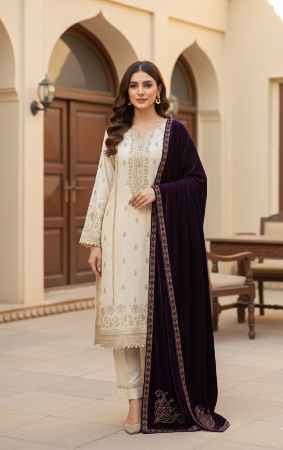 MAKHMAL BY TATA FABRICS | LASER-CUT-STONE WORK SHAWL #003