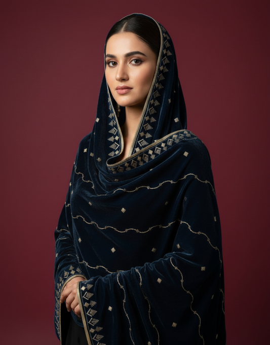MAKHMAL BY TATA FABRICS | EMBROIDED | 4-SIDE EMBROIDED SHAWL #025