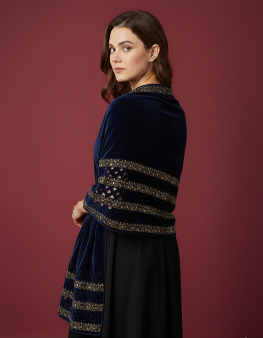 MAKHMAL BY TATA FABRICS | LASER CUTWORK & STONEWORK SHAWL #006