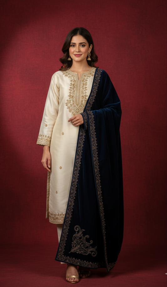 MAKHMAL BY TATA FABRICS | LASER-4CUT-STONE WORK SHAWL #001