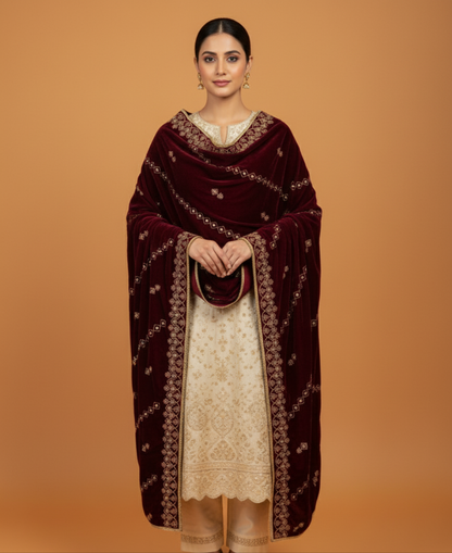 MAKHMAL BY TATA FABRICS | EMBROIDED | 4-SIDE EMBROIDED SHAWL #012