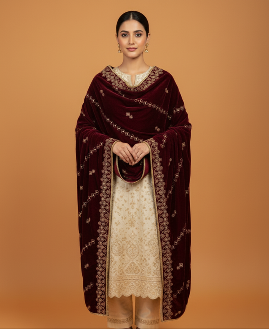 MAKHMAL BY TATA FABRICS | EMBROIDED | 4-SIDE EMBROIDED SHAWL #012