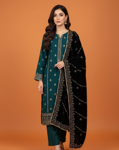 MAKHMAL BY TATA FABRICS | EMBROIDED | 4-SIDE EMBROIDED SHAWL #017