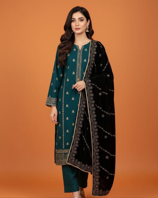 MAKHMAL BY TATA FABRICS | EMBROIDED | 4-SIDE EMBROIDED SHAWL #017