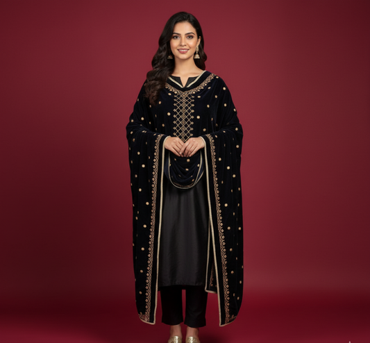 MAKHMAL BY TATA FABRICS | EMBROIDED | 4-SIDE EMBROIDED SHAWL #019