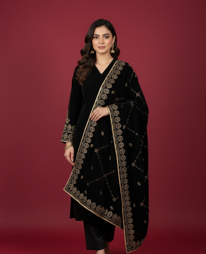 MAKHMAL BY TATA FABRICS | EMBROIDED | 4-SIDE EMBROIDED SHAWL #001