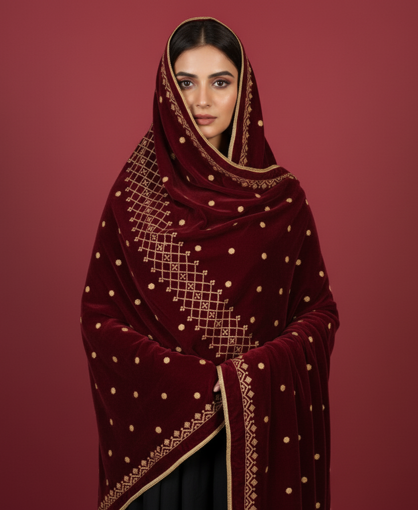 MAKHMAL BY TATA FABRICS | EMBROIDED | 4-SIDE EMBROIDED SHAWL #003