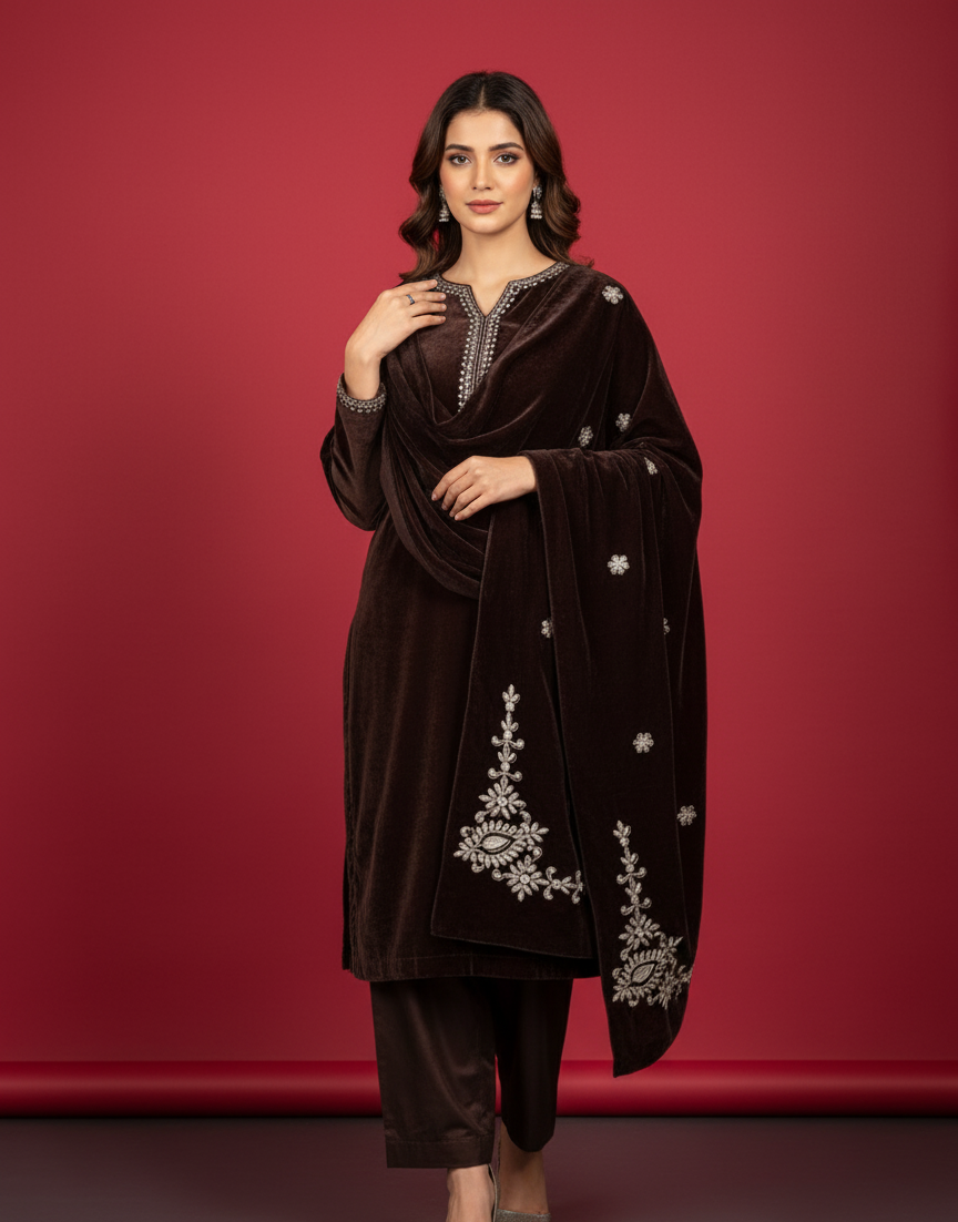 MAKHMAL BY TATA FABRICS | LASER CUT | FLORAL LASER CUT MOTIFZ SHAWL #005