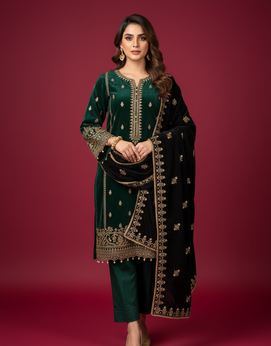 MAKHMAL BY TATA FABRICS | 4- SIDE EMBROIDED | EMBROIDED SHAWL #036