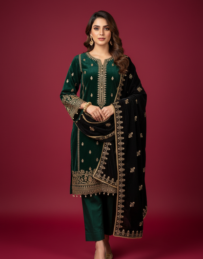 MAKHMAL BY TATA FABRICS | 4- SIDE EMBROIDED | EMBROIDED SHAWL #036