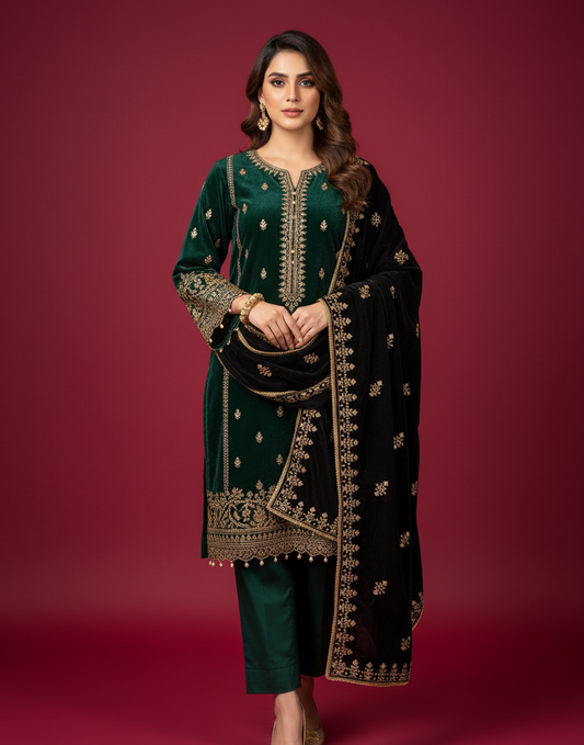 MAKHMAL BY TATA FABRICS | 4- SIDE EMBROIDED | EMBROIDED SHAWL #036