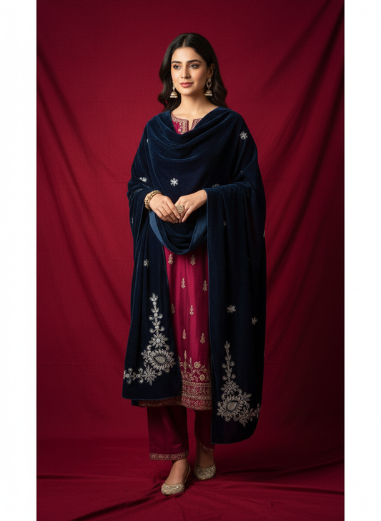 MAKHMAL BY TATA FABRICS | LASER CUT | FLORAL LASER CUT MOTIFZ SHAWL #007