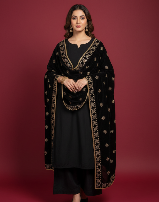 MAKHMAL BY TATA FABRICS | 4- SIDE EMBROIDED | EMBROIDED SHAWL #033