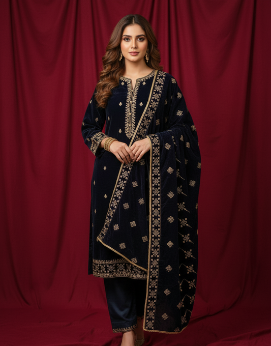 MAKHMAL BY TATA FABRICS | 4- SIDE EMBROIDED | EMBROIDED SHAWL #034