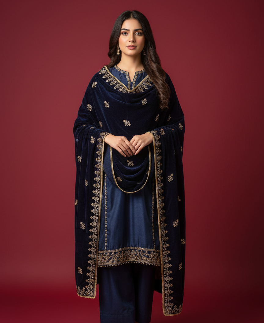 MAKHMAL BY TATA FABRICS | 4- SIDE EMBROIDED | EMBROIDED SHAWL #037