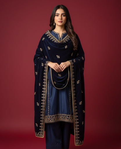 MAKHMAL BY TATA FABRICS | 4- SIDE EMBROIDED | EMBROIDED SHAWL #037