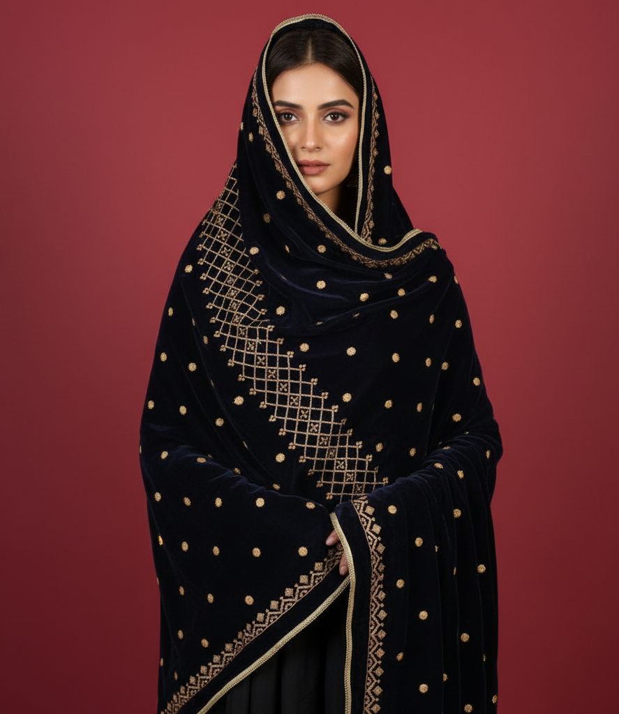 MAKHMAL BY TATA FABRICS | EMBROIDED | 4-SIDE EMBROIDED SHAWL #028