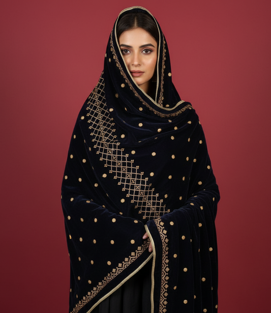 MAKHMAL BY TATA FABRICS | EMBROIDED | 4-SIDE EMBROIDED SHAWL #028