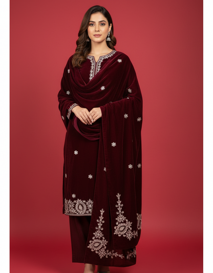 MAKHMAL BY TATA FABRICS | LASER CUT | FLORAL LASER CUT MOTIFZ SHAWL #008