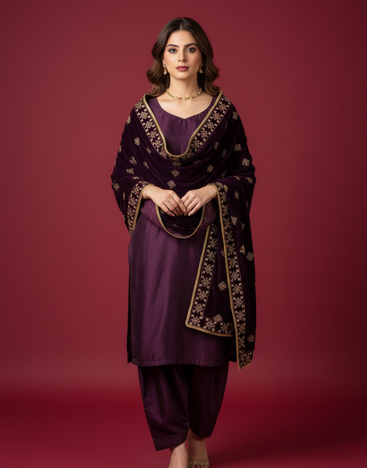 MAKHMAL BY TATA FABRICS | 4- SIDE EMBROIDED | EMBROIDED SHAWL #030