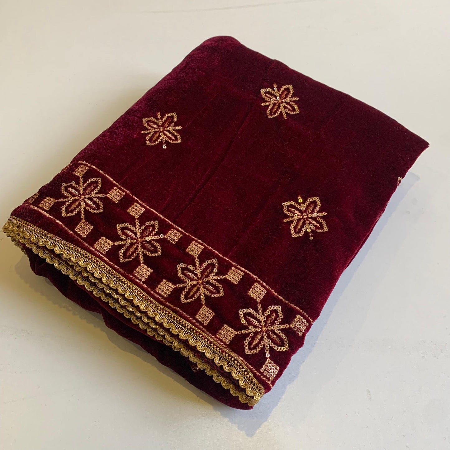 MAKHMAL BY TATA FABRICS | 4- SIDE EMBROIDED | EMBROIDED SHAWL #035