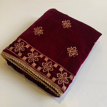 MAKHMAL BY TATA FABRICS | 4- SIDE EMBROIDED | EMBROIDED SHAWL #035