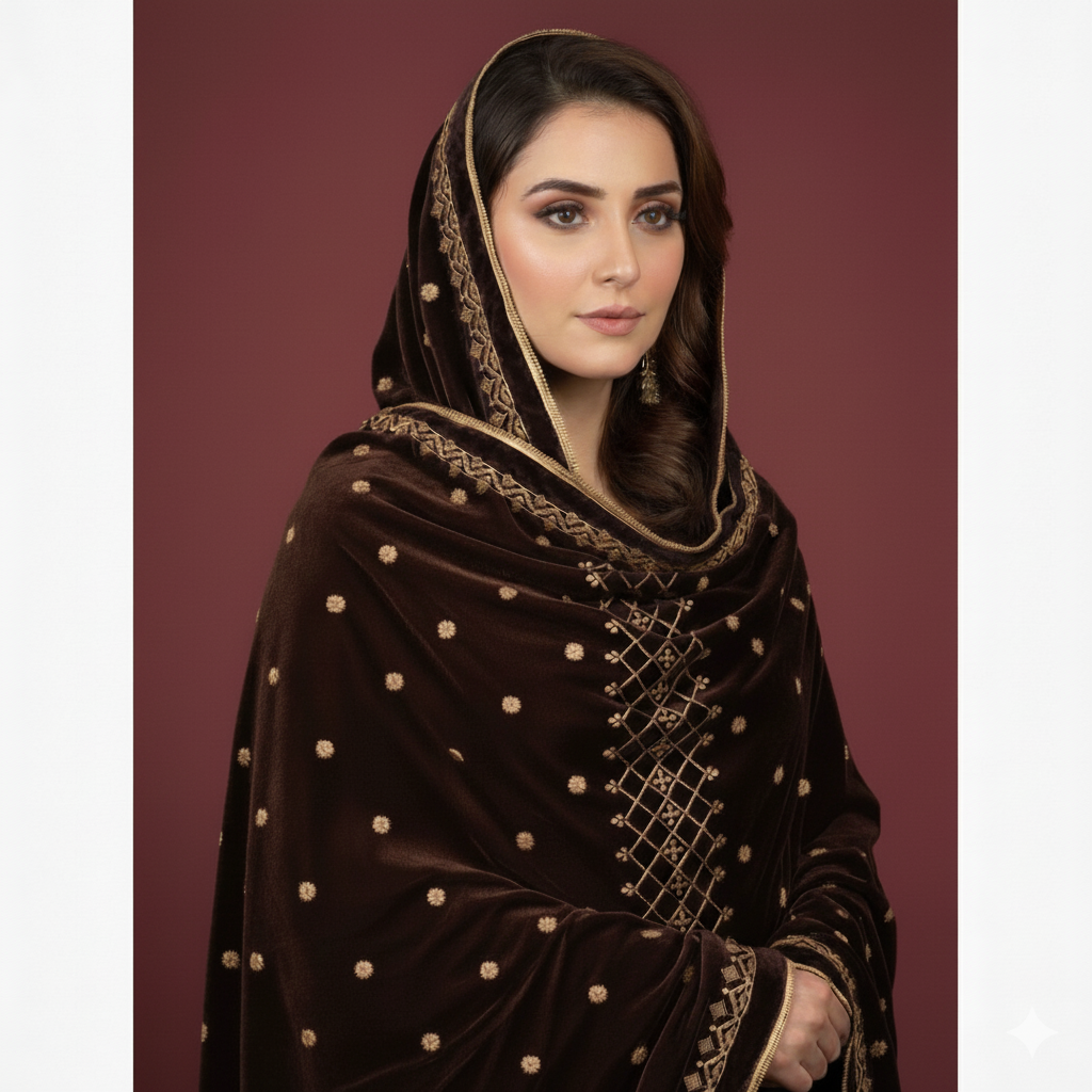 MAKHMAL BY TATA FABRICS | EMBROIDED | 4-SIDE EMBROIDED SHAWL #021