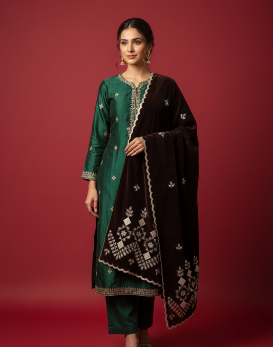 MAKHMAL BY TATA FABRICS | LASER CUT | FLORAL LASER CUT MOTIFZ SHAWL #006