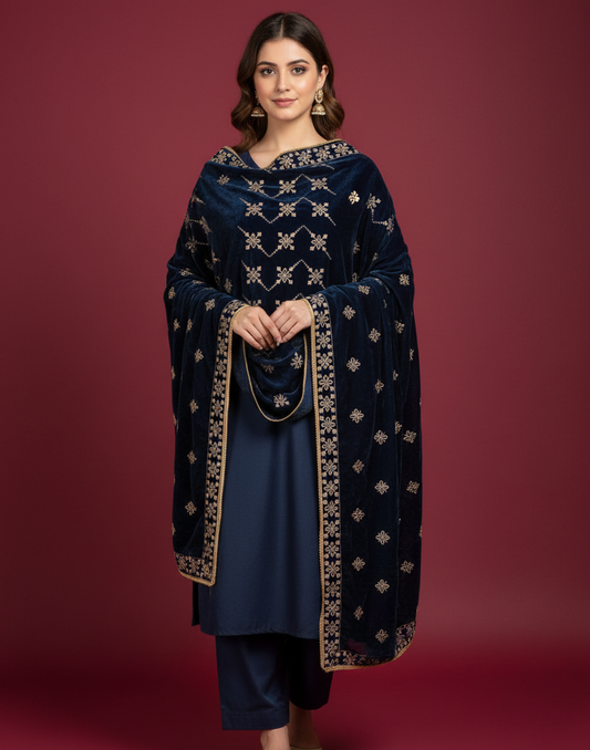 MAKHMAL BY TATA FABRICS | 4- SIDE EMBROIDED | EMBROIDED SHAWL #032