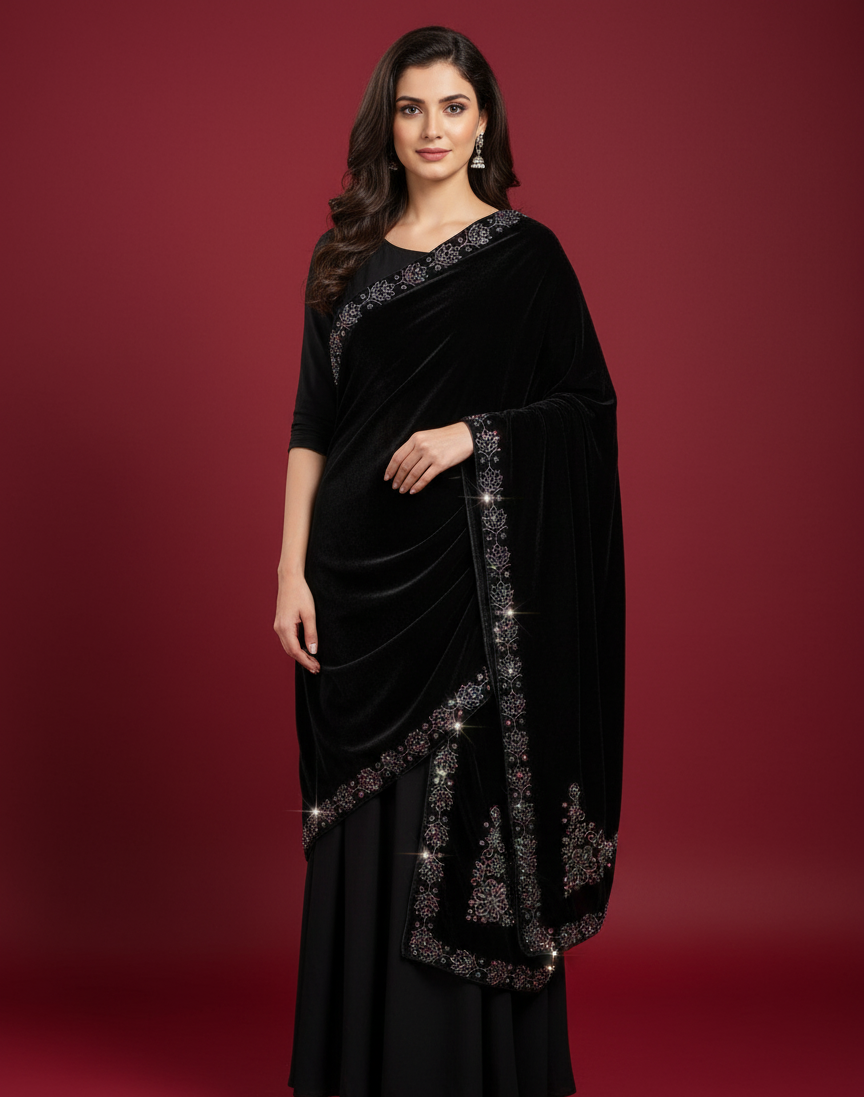 MAKHMAL BY TATA FABRICS | GERMAN DIAMOND-STONEWORK SHAWL #001