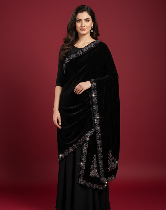 MAKHMAL BY TATA FABRICS | GERMAN DIAMOND-STONEWORK SHAWL #001