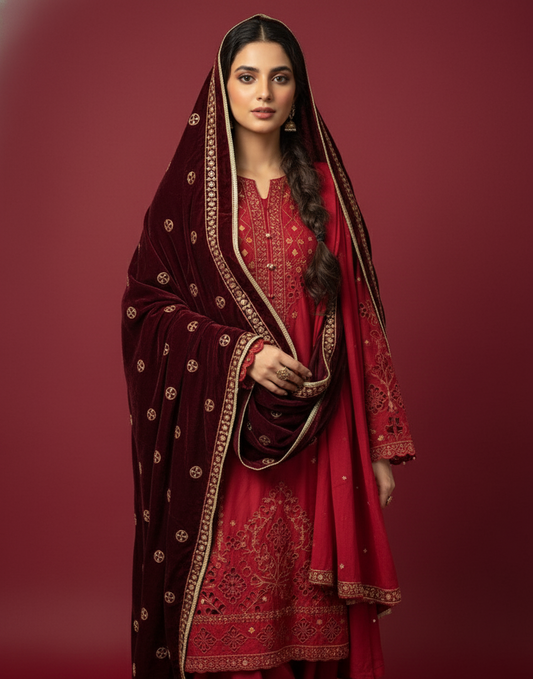 MAKHMAL BY TATA FABRICS | 4- SIDE EMBROIDED | EMBROIDED SHAWL #029