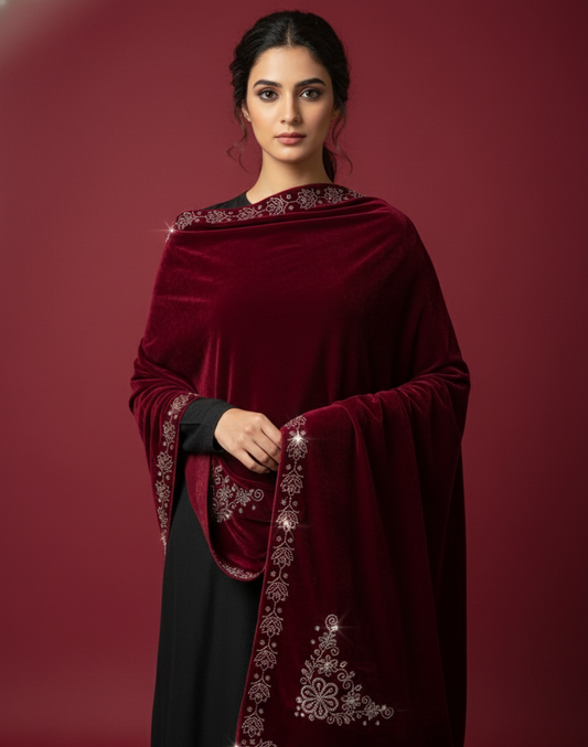 MAKHMAL BY TATA FABRICS | GERMAN DIAMOND-STONEWORK SHAWL #003