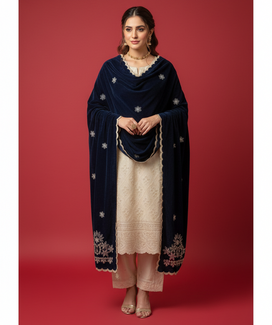 MAKHMAL BY TATA FABRICS | LASER CUT | FLORAL LASER CUT MOTIFZ SHAWL #003